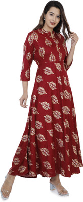 BedZone Women Printed Anarkali Kurta(Red)