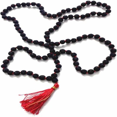 om rudraksha Natural & Original 5 Mukhi Black Rudraksha Mala (108+1) (109 Beads)(5 MM Beads) (1 Pc) Wood Chain