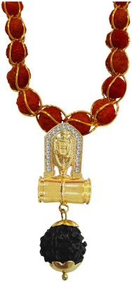 Shiv Jagdamba Religious Jewellery Lord Tirupati Balaji Locket With Rudraksha Mala Gold-plated Brass, Wood Pendant Set