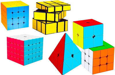 Authfort 2x2, 3x3, 4x4, 5x5, Triangle Pyramid & Gold magic Mirror Speed cube Toy(6 Pieces)