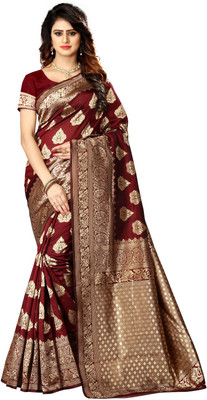 Shoppershopee Self Design Kanjivaram Poly Silk Saree(Maroon)