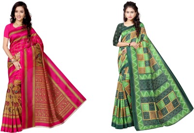 Vimalnath Synthetics Printed Bollywood Art Silk Saree(Pack of 2, Multicolor)