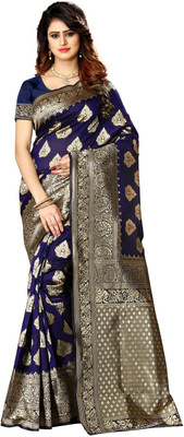 shoppershopee Self Design Kanjivaram Poly Silk Saree(Blue)