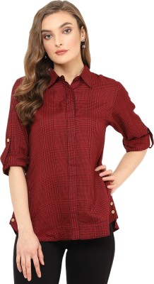 indietoga Women Checkered Casual Red, Black Shirt