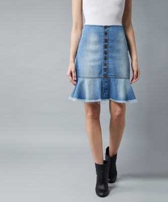 DOLCE CRUDO Solid Women Regular Blue Skirt