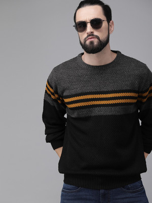 Roadster Self Design Round Neck Casual Men Multicolor Sweater