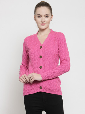 Kalt Self Design V Neck Casual Women Pink Sweater