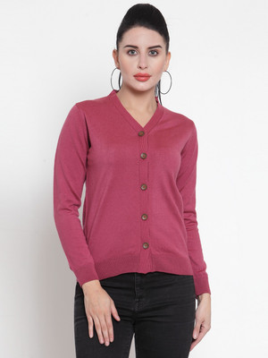 Kalt Self Design V Neck Casual Women Pink Sweater