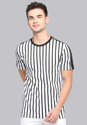 JUST DRESS BETTER Striped Men Round Neck White T-Shirt
