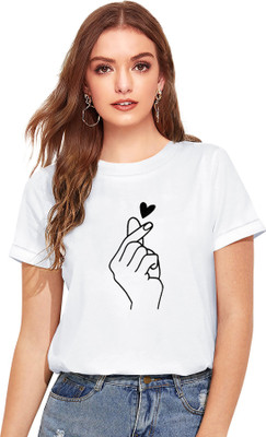 WSRF FAB Casual Short Sleeve Printed Women White Top