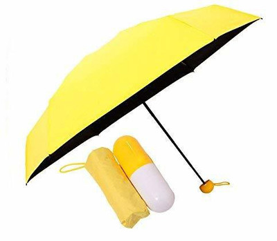 Bajud Enterprise Pocket Size Ultra Light Mini Travelling Folding Compact Umbrella with Lovely Capsule Case Pocket Umbrella Umbrella(Yellow)