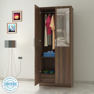 Flipkart Perfect Homes Julian Engineered Wood 2 Door Wardrobe(Finish Color - Latin Walnut, Mirror Included)
