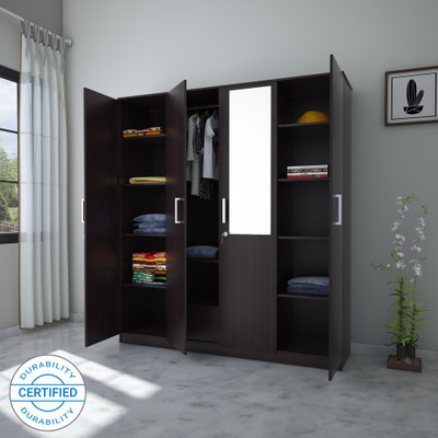 Flipkart Perfect Homes Julian Engineered Wood 4 Door Wardrobe(Finish Color - Espresso, Mirror Included)