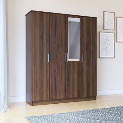 Flipkart Perfect Homes Julian Engineered Wood 4 Door Wardrobe(Finish Color - Dark Walnut, Mirror Included)