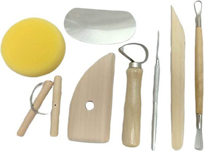 Offimart Pottery Tool Kit (8 Pcs) with Sponge (Beige)