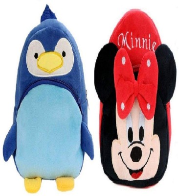 Lychee Bags COMBO OF KIDS SCHOOL BAGS PENGUIN BLUE AND MINNIE RED School Bag(Multicolor, 10 L)