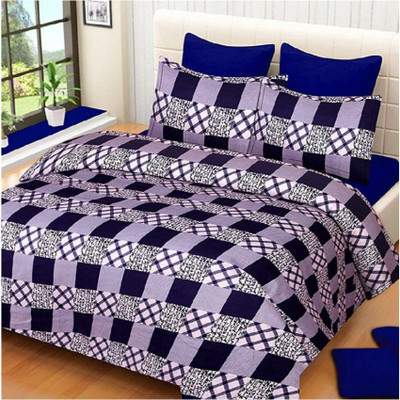 RANDY ORTEN 144 TC Microfiber Double Checkered Flat Bedsheet(Pack of 1, Blue)