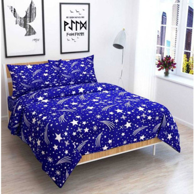 SuperSam Enterprises 144 TC Microfiber Double Printed Flat Bedsheet(Pack of 1, Blue)