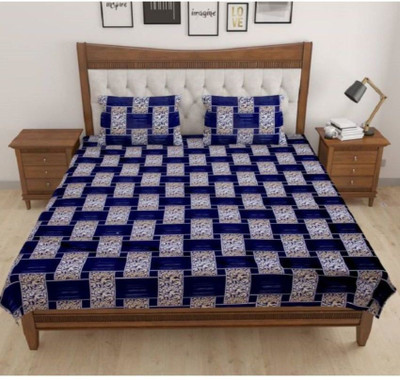 Decorum 144 TC Microfiber Double Printed Flat Bedsheet(Pack of 1, Blue)