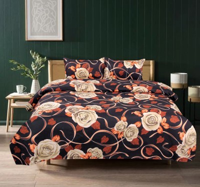 Pahwa Collection 120 TC Cotton Double Printed Flat Bedsheet(Pack of 1, Black)