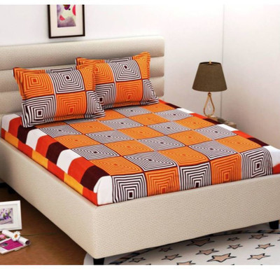RANDY ORTEN 220 TC Microfiber Double Geometric Flat Bedsheet(Pack of 1, Multicolor)