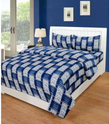 pixer 185 TC Microfiber Double Checkered Flat Bedsheet(Pack of 1, Blue)
