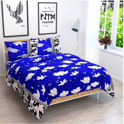 pixer 185 TC Microfiber Double Printed Flat Bedsheet(Pack of 1, Blue3)