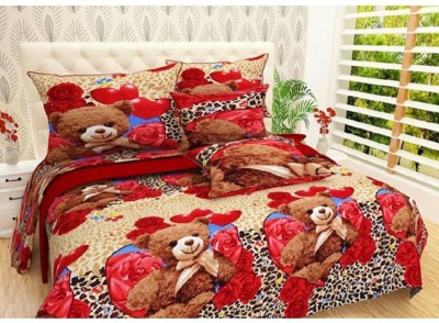 NAYRA FAB 280 TC Microfiber Double Abstract Flat Bedsheet(Pack of 1, Red, Beige)