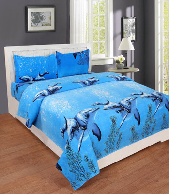 MANISHPANDEY 144 TC Microfiber Double Abstract Flat Bedsheet(Pack of 1, Blue)