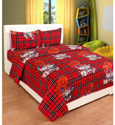 SuperSam Enterprises 220 TC Microfiber Double Printed Flat Bedsheet(Pack of 1, Red)