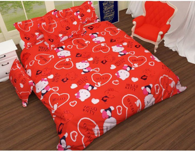 Decorum 144 TC Microfiber Double Printed Flat Bedsheet(Pack of 1, Red)