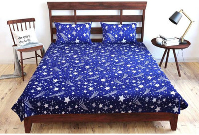 NAYRA FAB 244 TC Microfiber Double Printed Flat Bedsheet(Pack of 1, Blue)