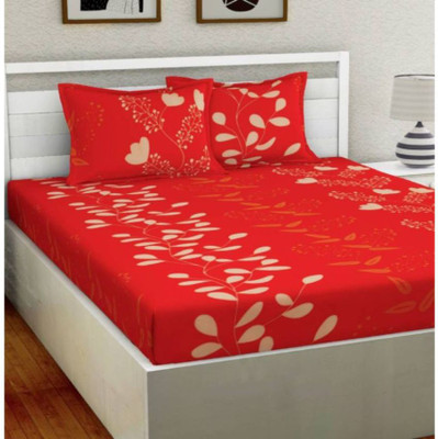 Decorum 144 TC Microfiber Double Printed Flat Bedsheet(Pack of 1, Red)