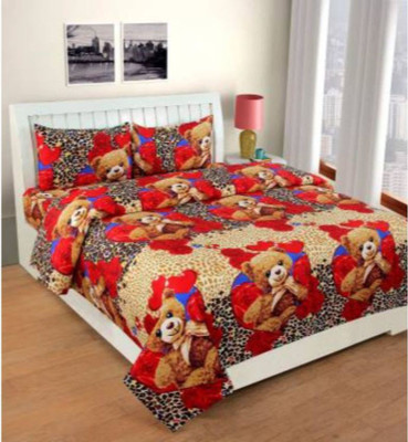 NAYRA FAB 220 TC Microfiber Double 3D Printed Flat Bedsheet(Pack of 1, Brown)