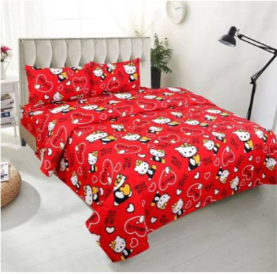 Decorum 144 TC Microfiber Double Printed Flat Bedsheet(Pack of 1, Red)