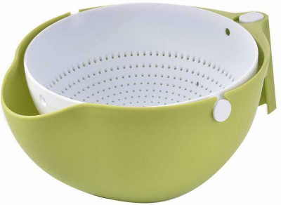 EBOFAB Double Layer Drain Round Basket for Fruits - Vegetables - Noodles - Pasta - Rice - Pulses - Washing Bowl - Rinse Bowl or Strainer to Storing Strainer(Multicolor Pack of 1)