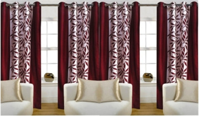Styletex 213 cm (7 ft) Door Polyester Semi Transparent Curtain (Pack Of 4)(Red, Floral)