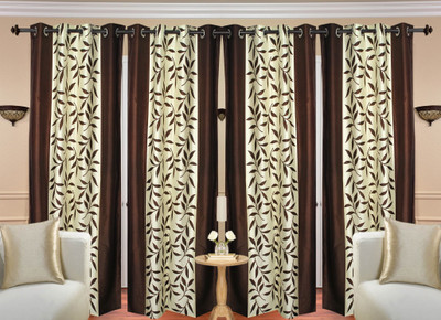 Adimanav 274.32 cm (9 ft) Long Door Polyester Blackout Curtain (Pack Of 4)(Brown, Floral)