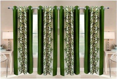 Adimanav 213.36 cm (7 ft) Door Polyester Semi Transparent Curtain (Pack Of 4)(Green, Floral)