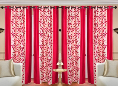 Adimanav 152.4 cm (5 ft) Window Polyester Semi Transparent Curtain (Pack Of 4)(Pink, Floral)