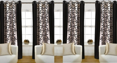 Adimanav 213.36 cm (7 ft) Door Polyester Semi Transparent Curtain (Pack Of 4)(Black, Floral)
