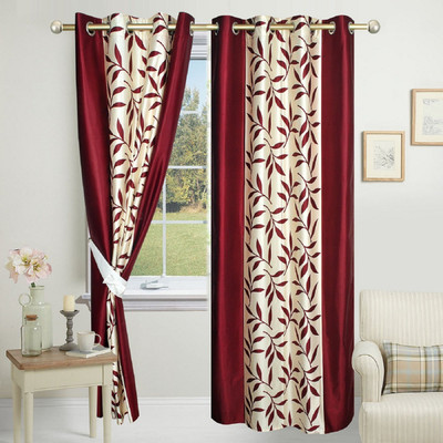 Adimanav 152.4 cm (5 ft) Window Polyester Curtain (Pack Of 2)(Red, Floral)