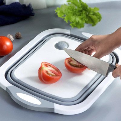 CLOMANA 3 in 1 Collapsible Cutting Board with Basket, Dish Tub with Draining Plug Collapsible Colander(Multicolor Pack of 1)