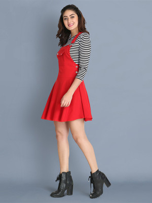 BuyNewTrend Women Pinafore Red Above Knee/Mid Thigh Length Dress