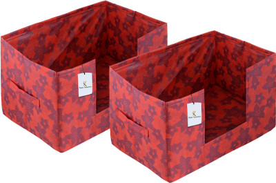 Billion Designer Metalic Flower 2 Pieces Large Capacity Space Saver Closet, Stackable and Foldable Saree, Clothes Storage Bag, Non-Woven Rectangle Cloth Saree Stacker Wardrobe Organizer (Red) BILLION034569(Red)