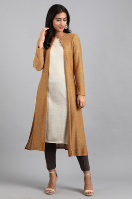 W Women Self Design A-line Kurta(Gold)