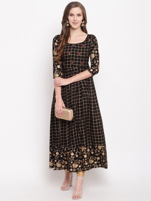 Stylum Women Printed A-line Kurta(Black)