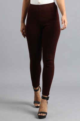 W Ankle Length  Western Wear Legging(Maroon, Solid)