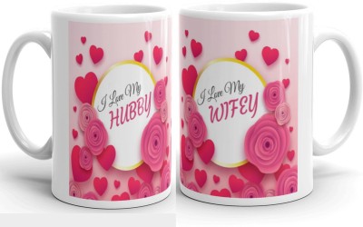 Gift4You I Love My Hubby Wifey Printed Couple Coffee Tea Cup for Husband, Wife On Marriage, Anniversary, Birthday Valentine Gifts (Set of 2) Ceramic Coffee Mug(330 ml, Pack of 2)