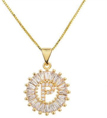 ZIVOM Alphabet Initial Letter P Gold-plated Crystal Brass Pendant Set